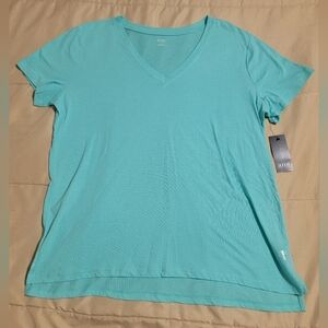 NWT A.N.A. Women's V-neck Short-sleeve T-shirt Teal- Size XL